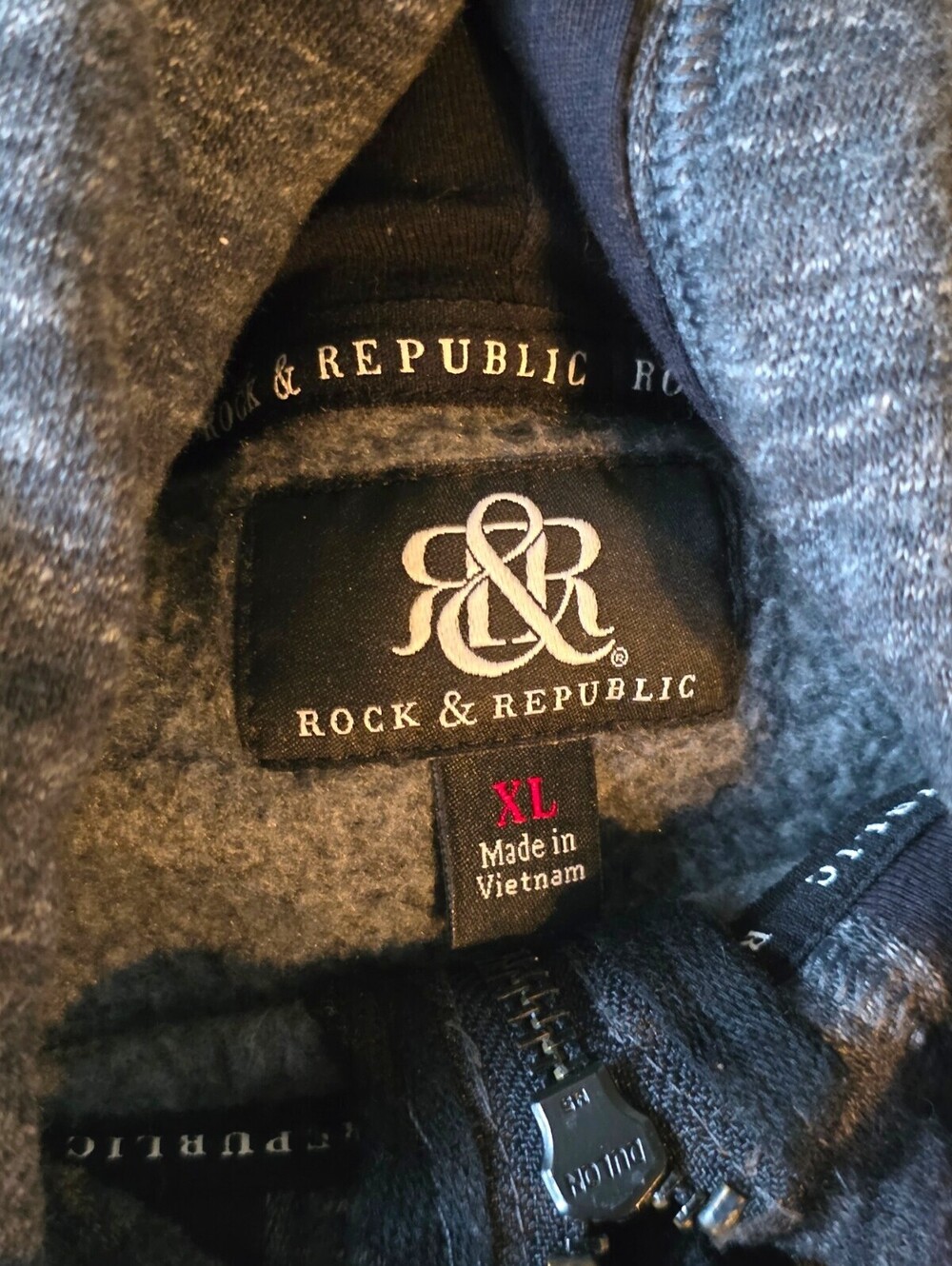 Rock & Republic Hoodie Mens XL Full Zip Gray Moto Quilted Hooded Jacket - Picture 4 of 11